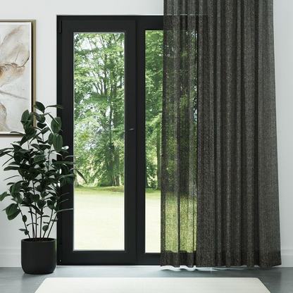 Black Chenille Textured Open Weave Semi-Sheer Curtain