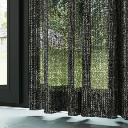 Black Chenille Textured Open Weave Semi-Sheer Curtain
