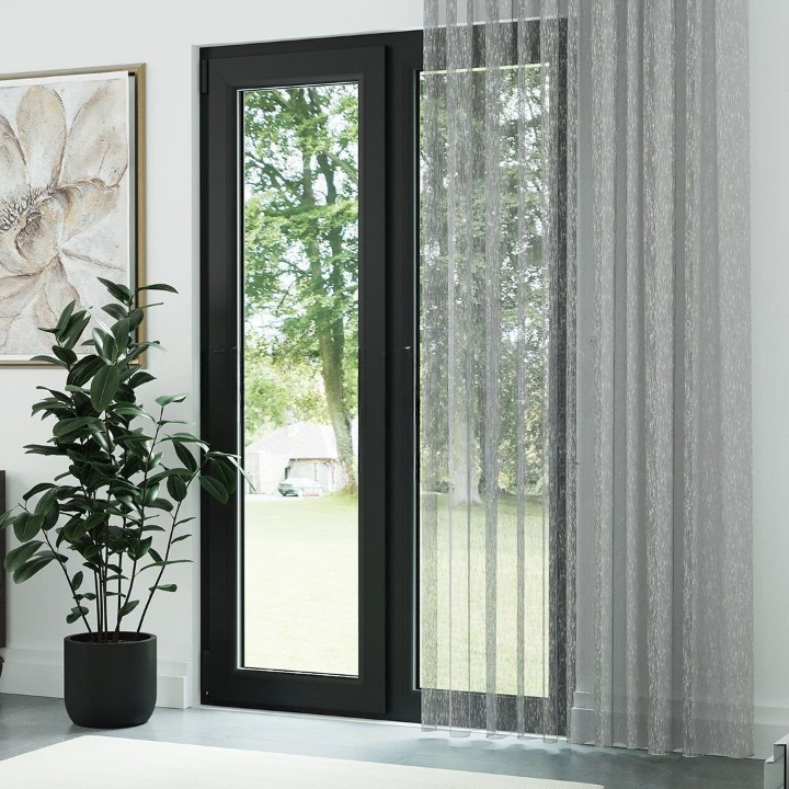 Cool Grey Shantung Textured Sheer Curtain