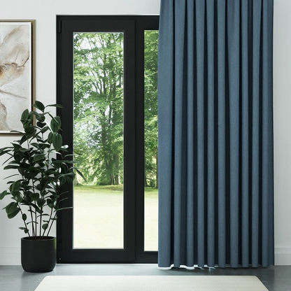 Turquoise Crosshatch Linen Drapes