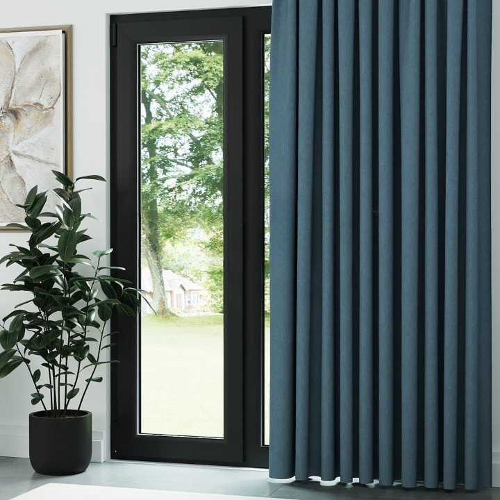 Turquoise Crosshatch Linen Drapes
