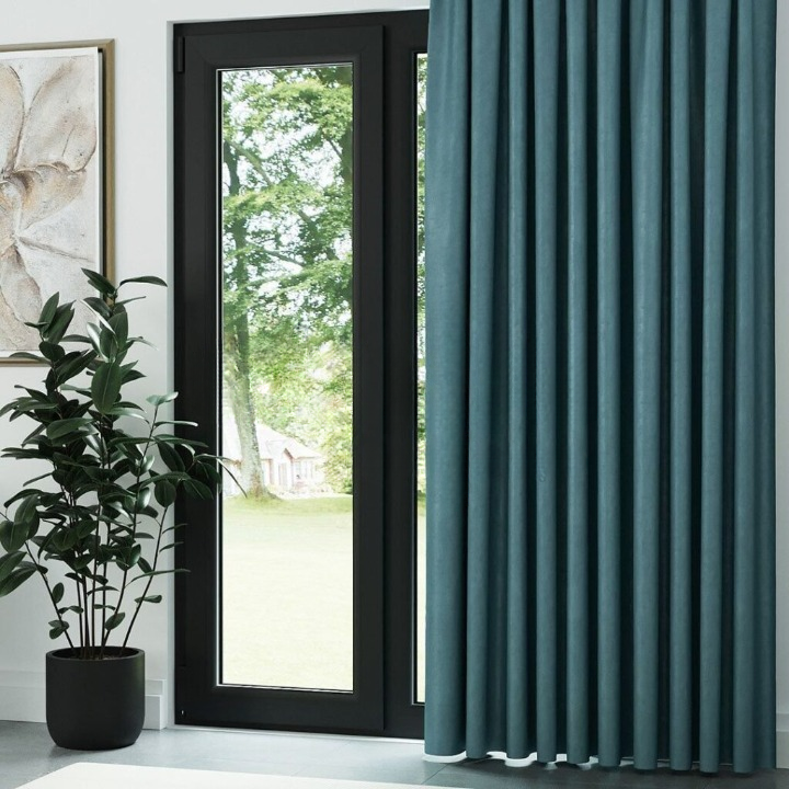 Turquoise Ribbed Velvet Drapes