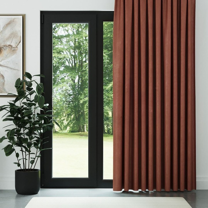 Orange Ribbed Velvet Drapes