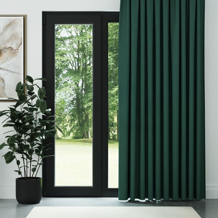 Green Crosshatch Linen Drapes