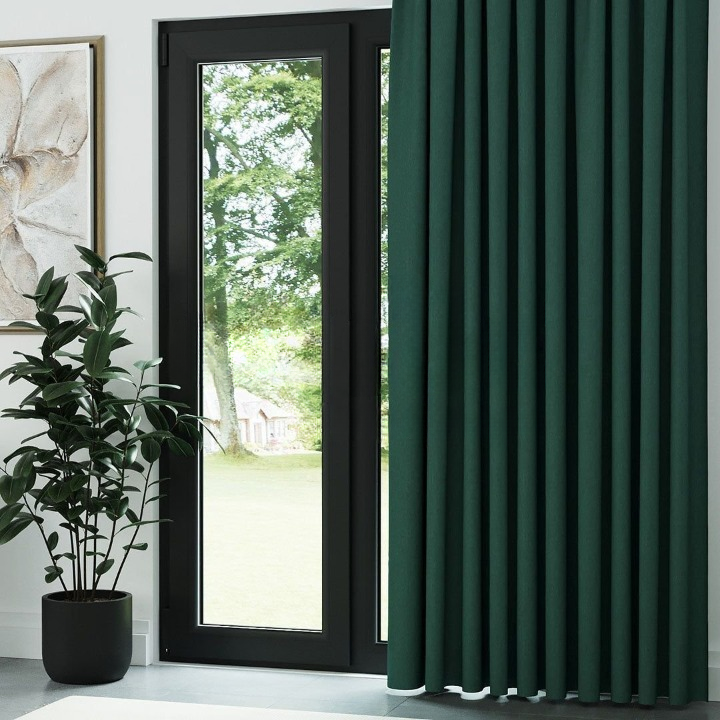 Green Crosshatch Linen Drapes