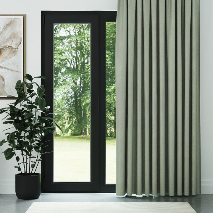 Green Ribbed Velvet Drapes